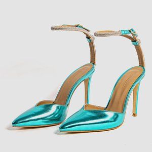Teal Ankle Strap Design Heels